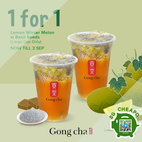 Gong Cha - 1 for 1 Lemon Winter Melon w Basil Seeds (L) - sgCheapo