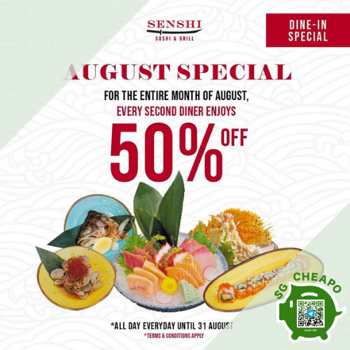 senshi sushi grill 50 off dine in aug promo