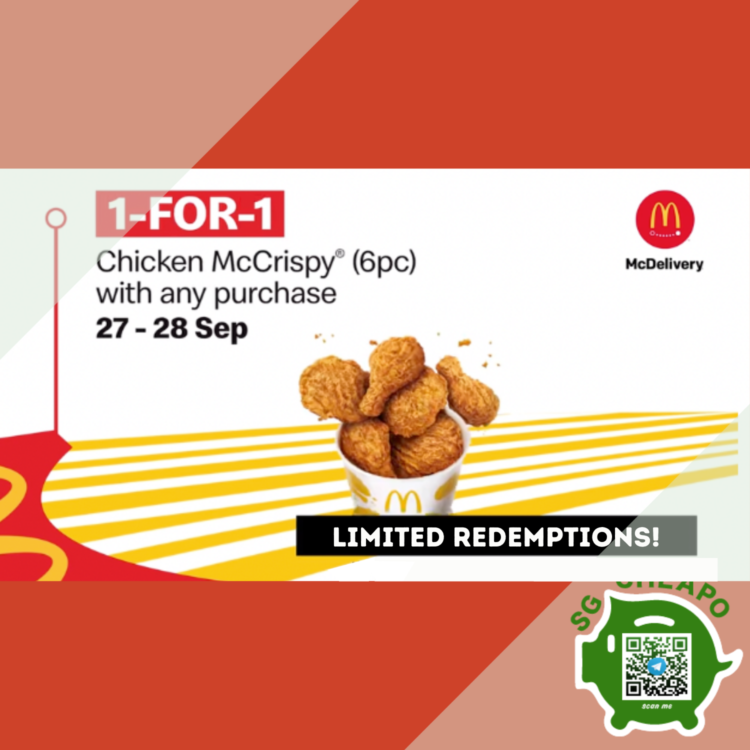 McDonald's - FREE Chicken McCrispy 6pc - sgCheapo