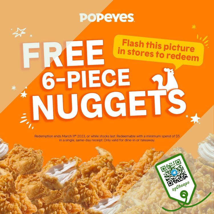 Popeyes - FREE 6-piece Nuggets