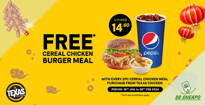 Texas Chicken - FREE Cereal Chicken Burger Meal - Ends 19 Feb