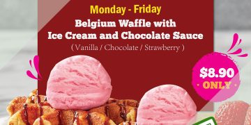 Kenny Rogers - 1-FOR-1 Belgium Waffle w_ Ice Cream & Chocolate Sauce - sgCheapo