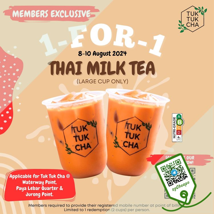 Tuk Tuk Cha - 1-FOR-1 LARGE Thai Milk Tea - sgCheapo