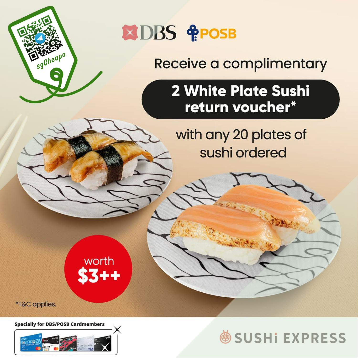 Sushi Express - 2 FREE White Plate Sushi - sgCheapo