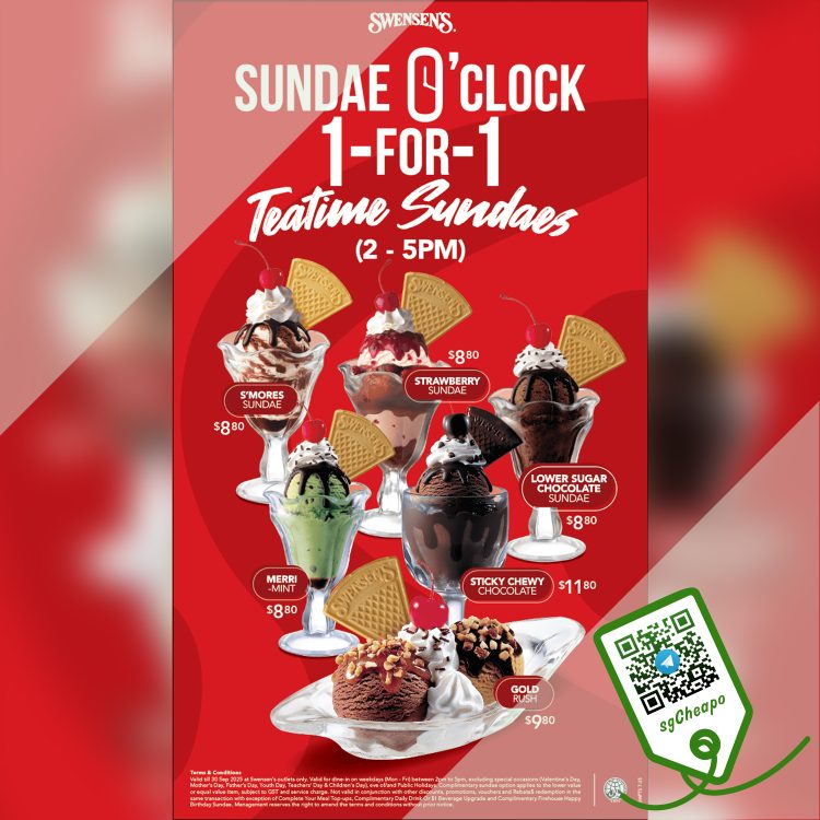 Swensen's - 1 FOR 1 Teatime Sundaes - sgCheapo