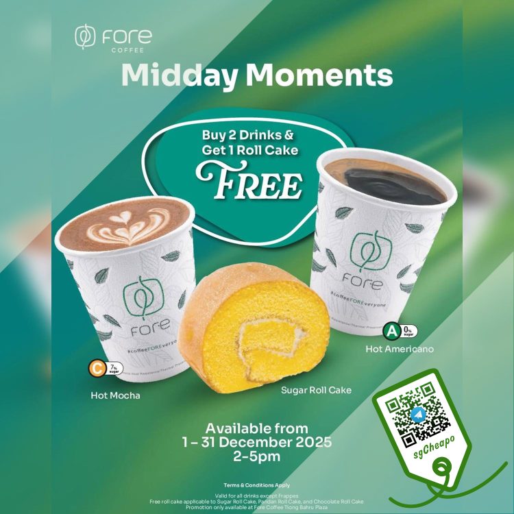 Fore Coffee - Buy 2 Drinks Get FREE Roll Cake - sgCheapo