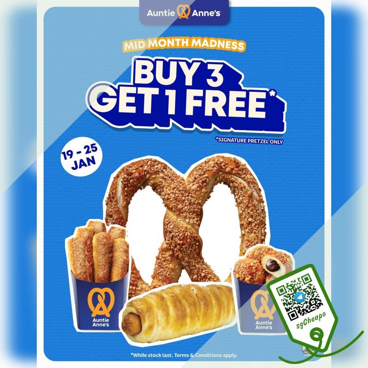 Auntie Anne's - Buy 3 Get 1 FREE Mid Month Madness- sgCheapo