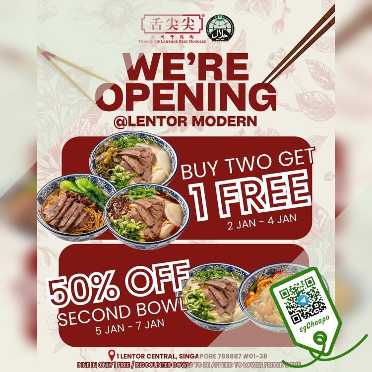 Tongue Tip Lanzhou Beef Noodles - Opening Special Buy 2 Get 1 FREE & 50% OFF - sgCheapo
