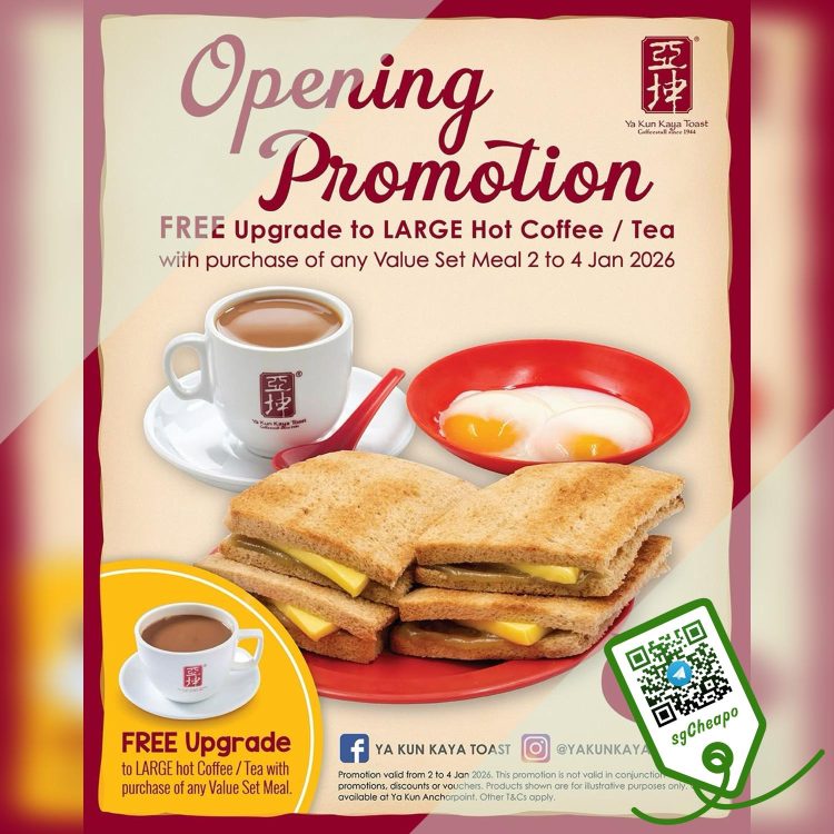 Ya Kun Kaya Toast - FREE upgrade to a large hot coffee or tea! - sgCheapo