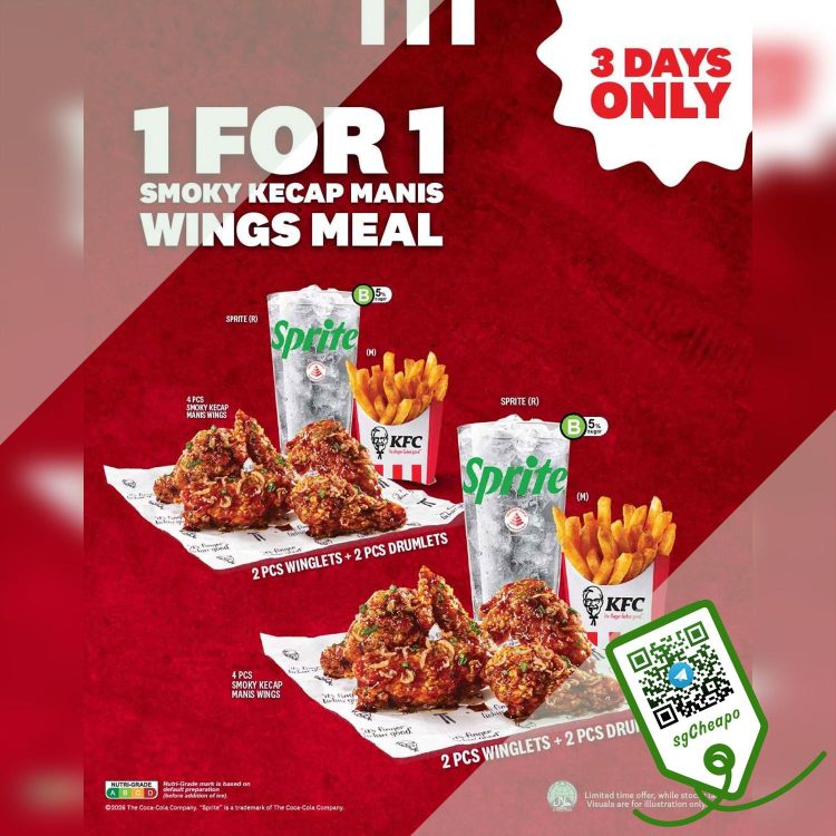 KFC - 1-FOR-1 Smoky Kecap Manis Wings Meal - sgCheapo