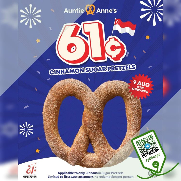 Auntie Anne's - $0.61 Classic Cinnamon Sugar Pretzel - sgCheapo