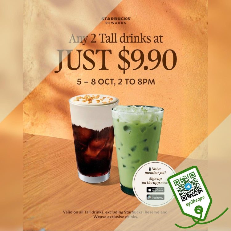 Starbucks - Any 2 Tall Drinks FOR $9.90 - sgCheapo